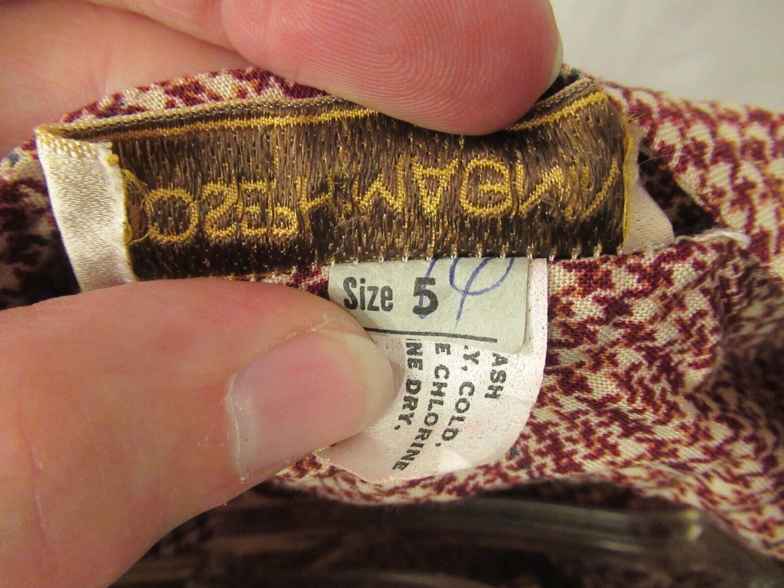 Joseph Magnin brown houndstooth plaid dress, unlined, sz. 5, 30″ chest