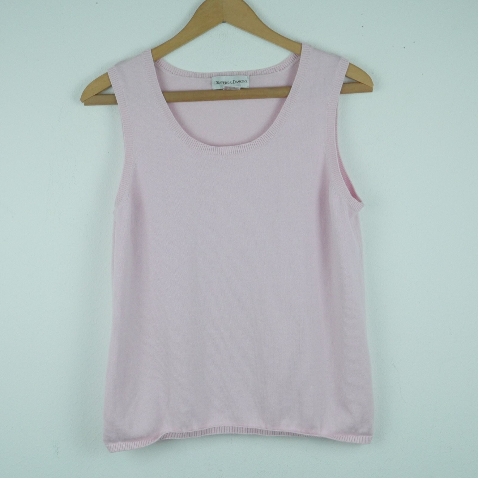 Vintage Large Tank Top Wide Strap Knit Powder Pink Pastel 90s Minimal Preppy