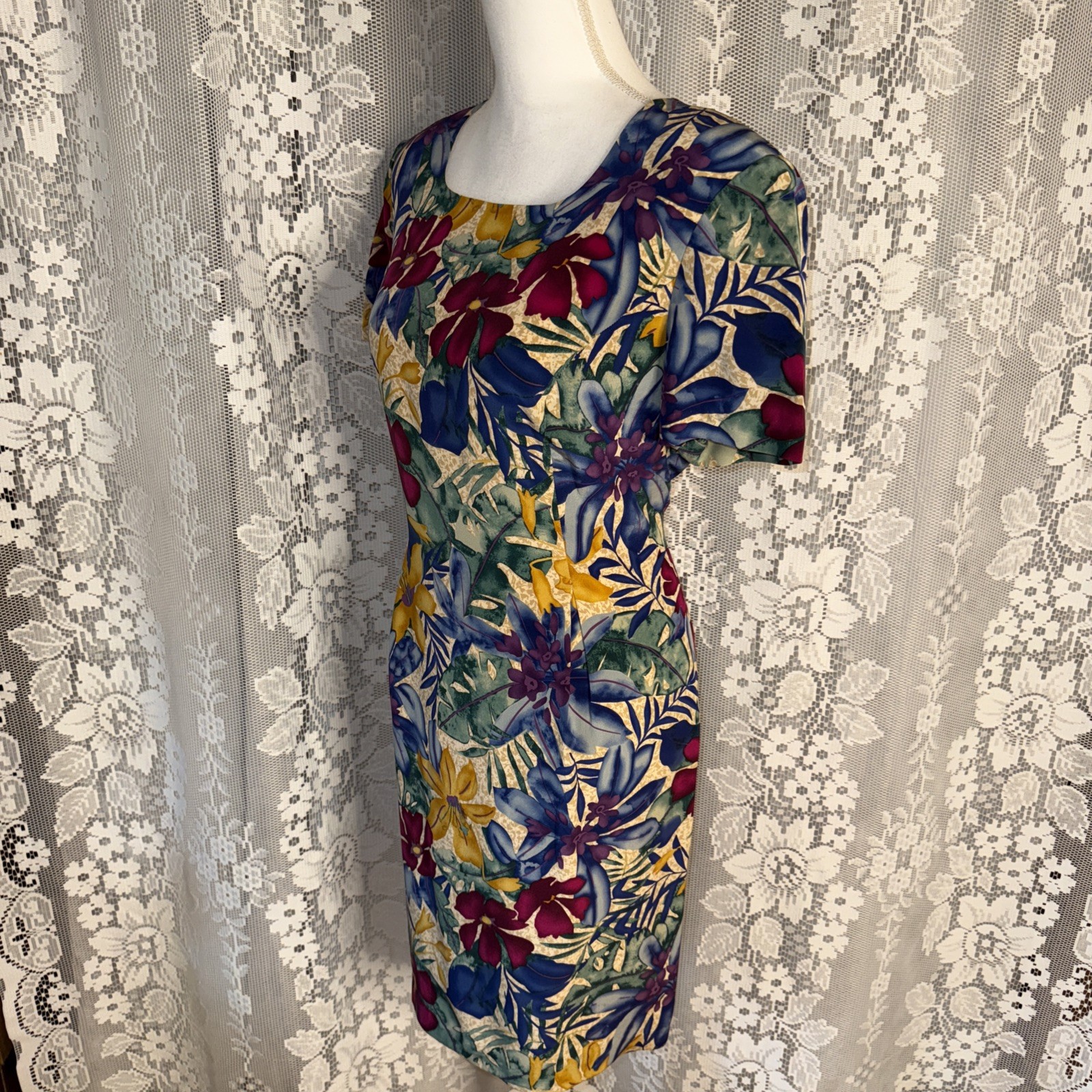VTG Maggie London Petites Multicolor Silk Lined Floral Print Shift Dress SZ 12P