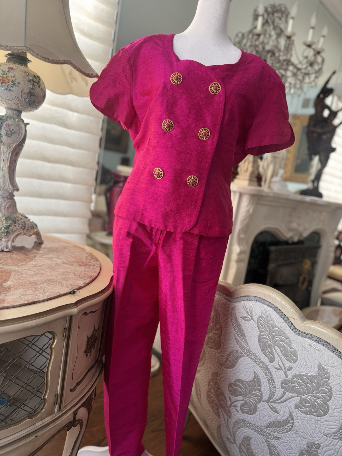 Vintage Mondi blouse and pants set germany/portugal 38 hot pink(ish)