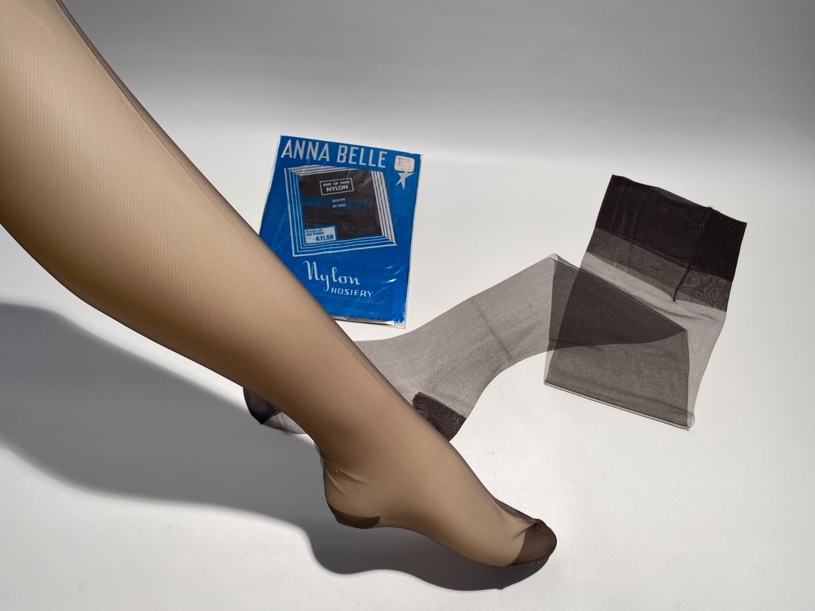 5 Pairs Vintage Annabelle Nylon Stockings 8 1/2″ x 30″ Off Black Mesh RHT SEXY