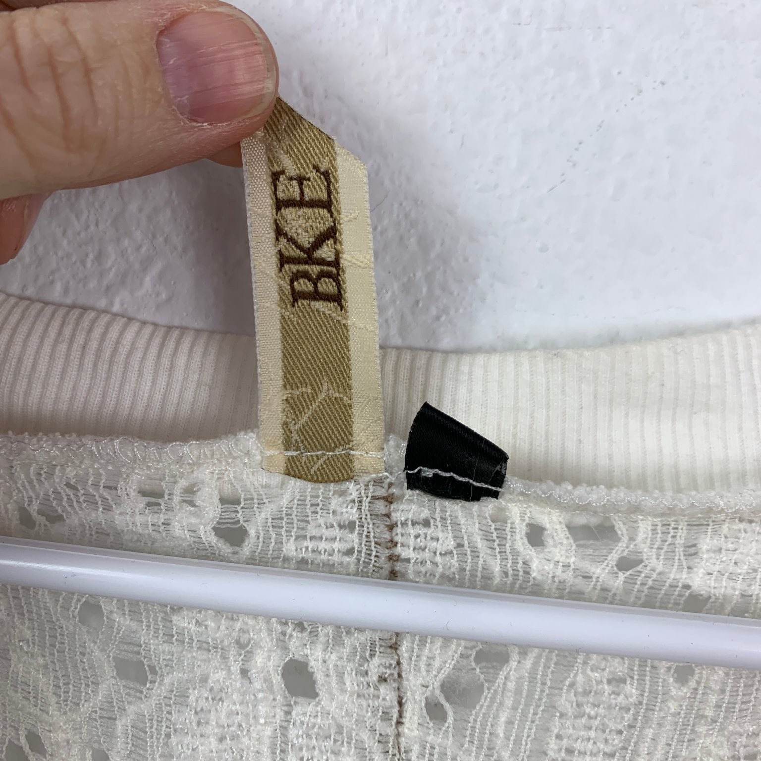 BKE Lace Full Zip Cardigan Womens M 3/4 Sleeve Cream Vintage Boho Cottagecore