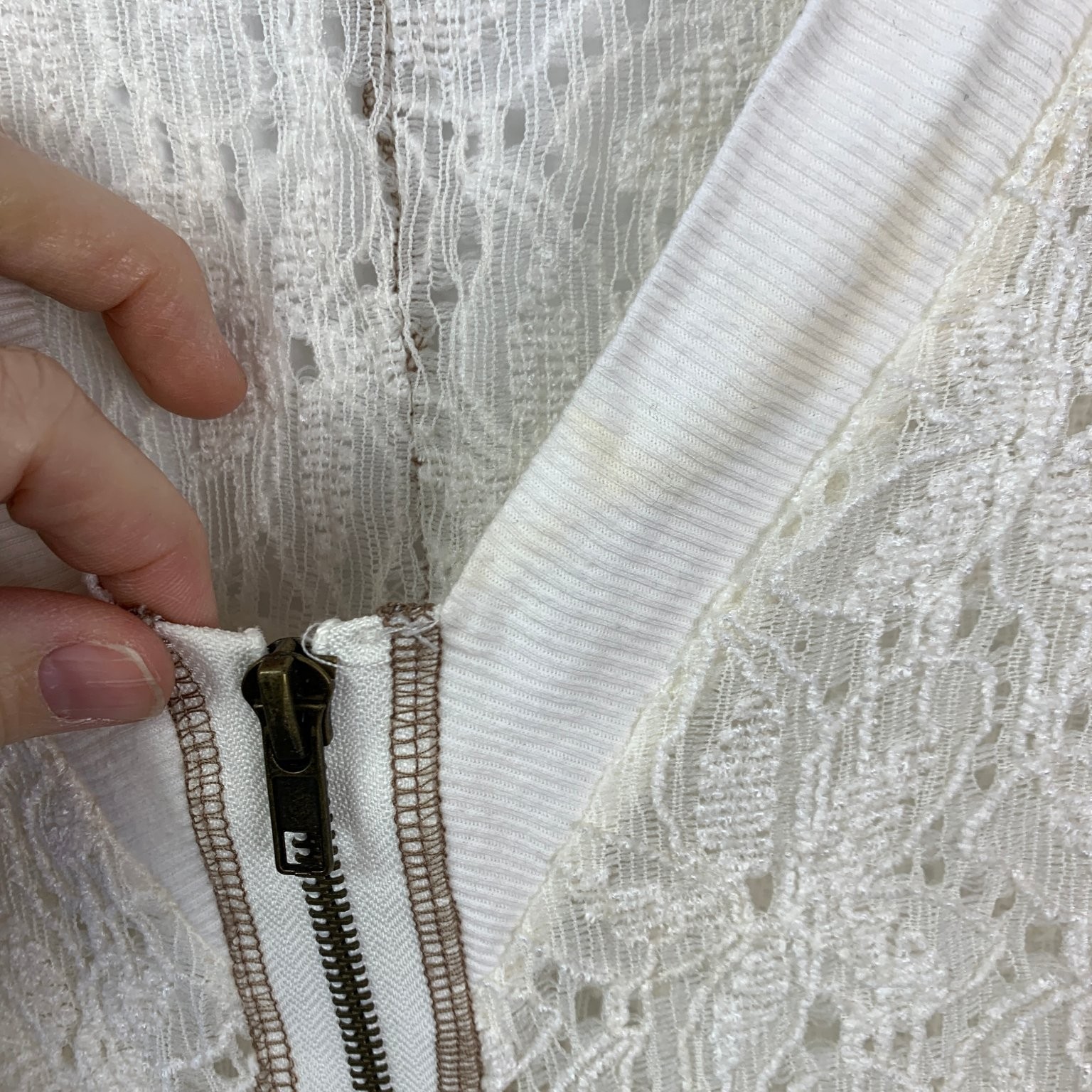 BKE Lace Full Zip Cardigan Womens M 3/4 Sleeve Cream Vintage Boho Cottagecore