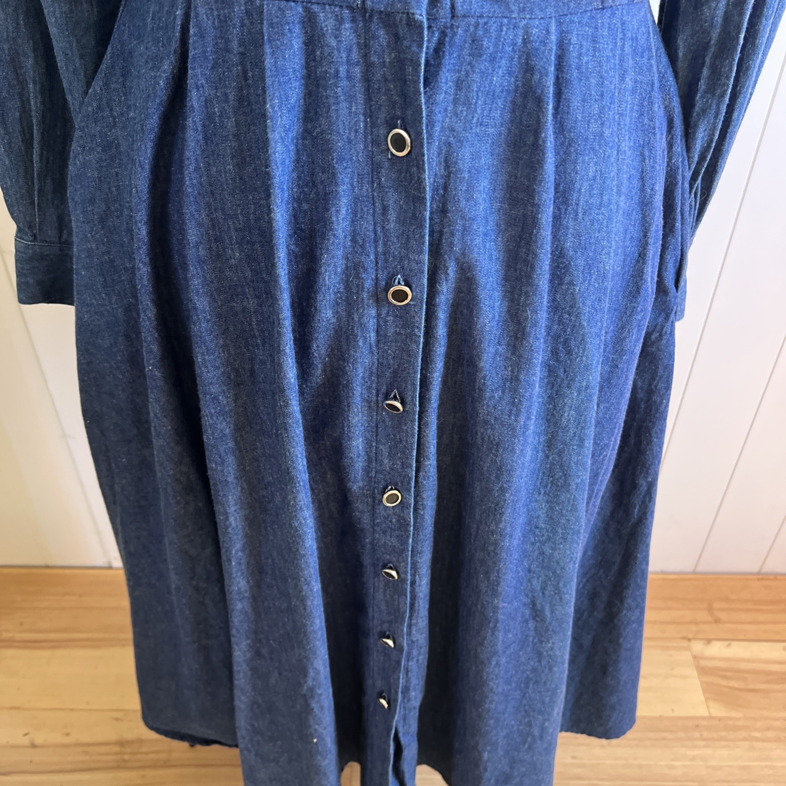 VTG 80s Choon California Denim Maxi Dress Western Floral Quilted Yoke Fringe M L