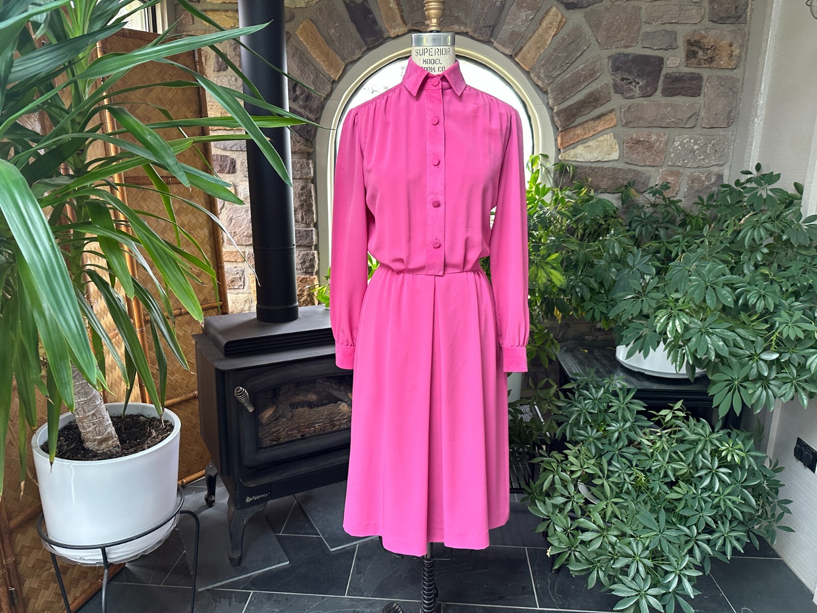 Vintage 1970s Pink Poly Crepe and Ultrasuede Dress Adolph Schuman for Lilli Ann