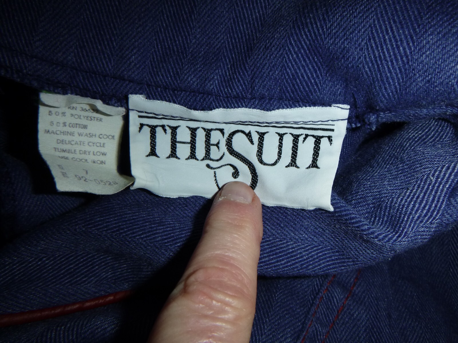 Vtg 70s Groovy The Suit Brand Blue Twill Top & Wide Leg Pants Pleather Trim Sz S