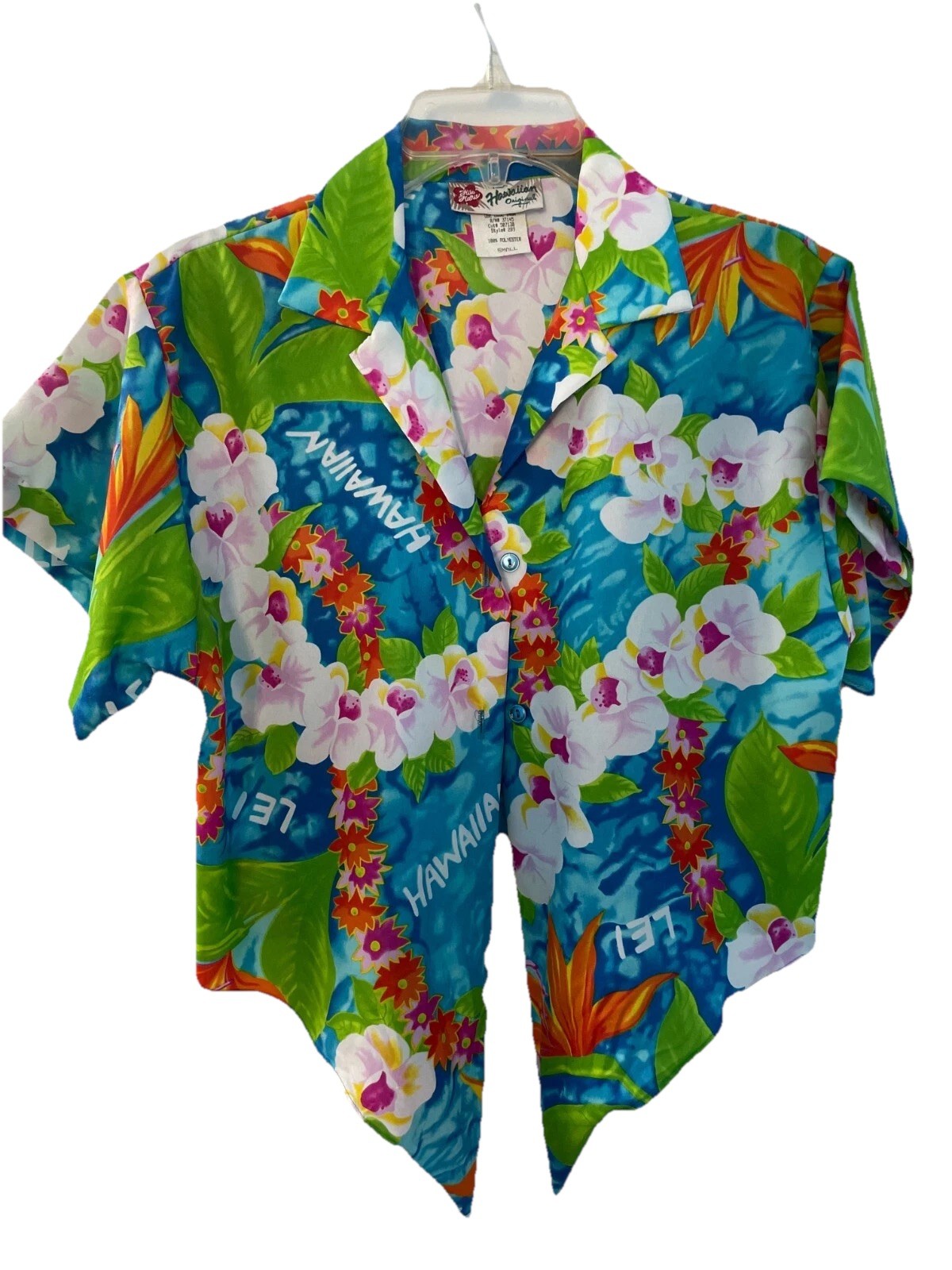 Vintage Hawaiian Shirt Women’s Small – Bright Floral Lei Print – Made in Hawaii