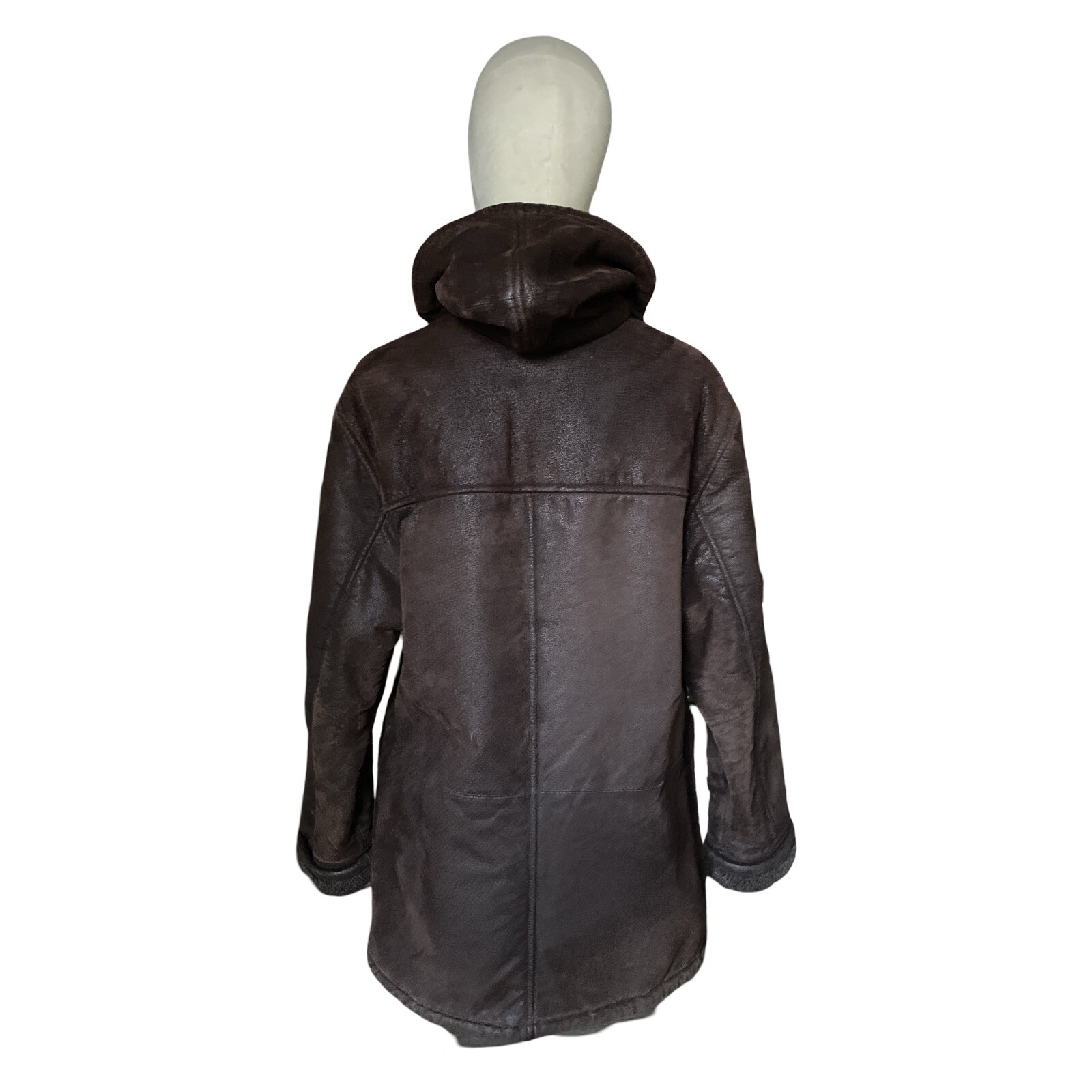 Vtg Brown Genuine Leather Faux Sherpa Lined Coat