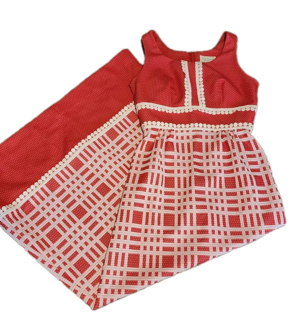 Vintage 60s 70s Ruth Norman Gay Gibson Sleeveless Dress Red Checker Union Made