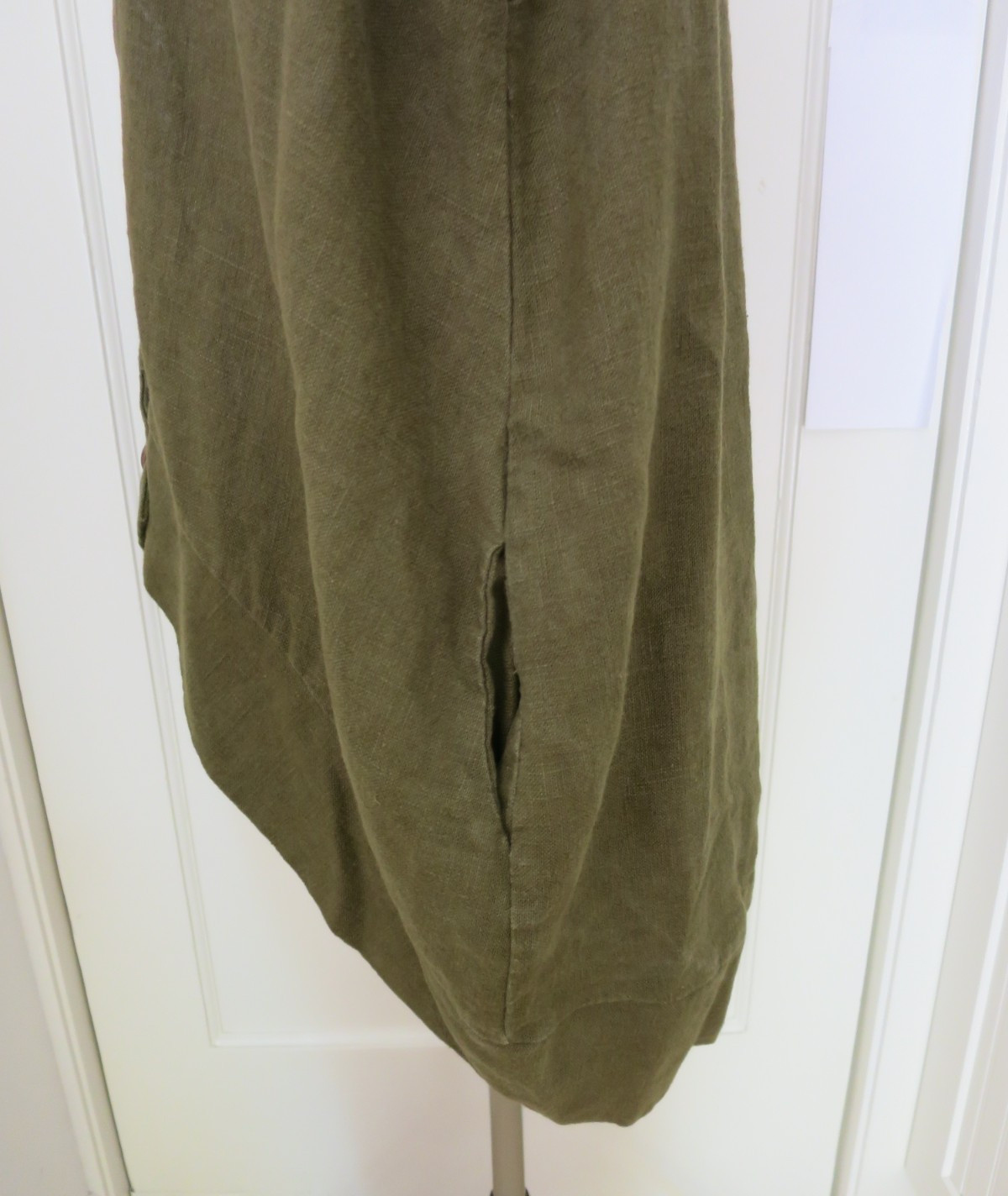 Yea Army Green Linen Oversize Asymmetric V Front Curve Back Hem Long Vest S M