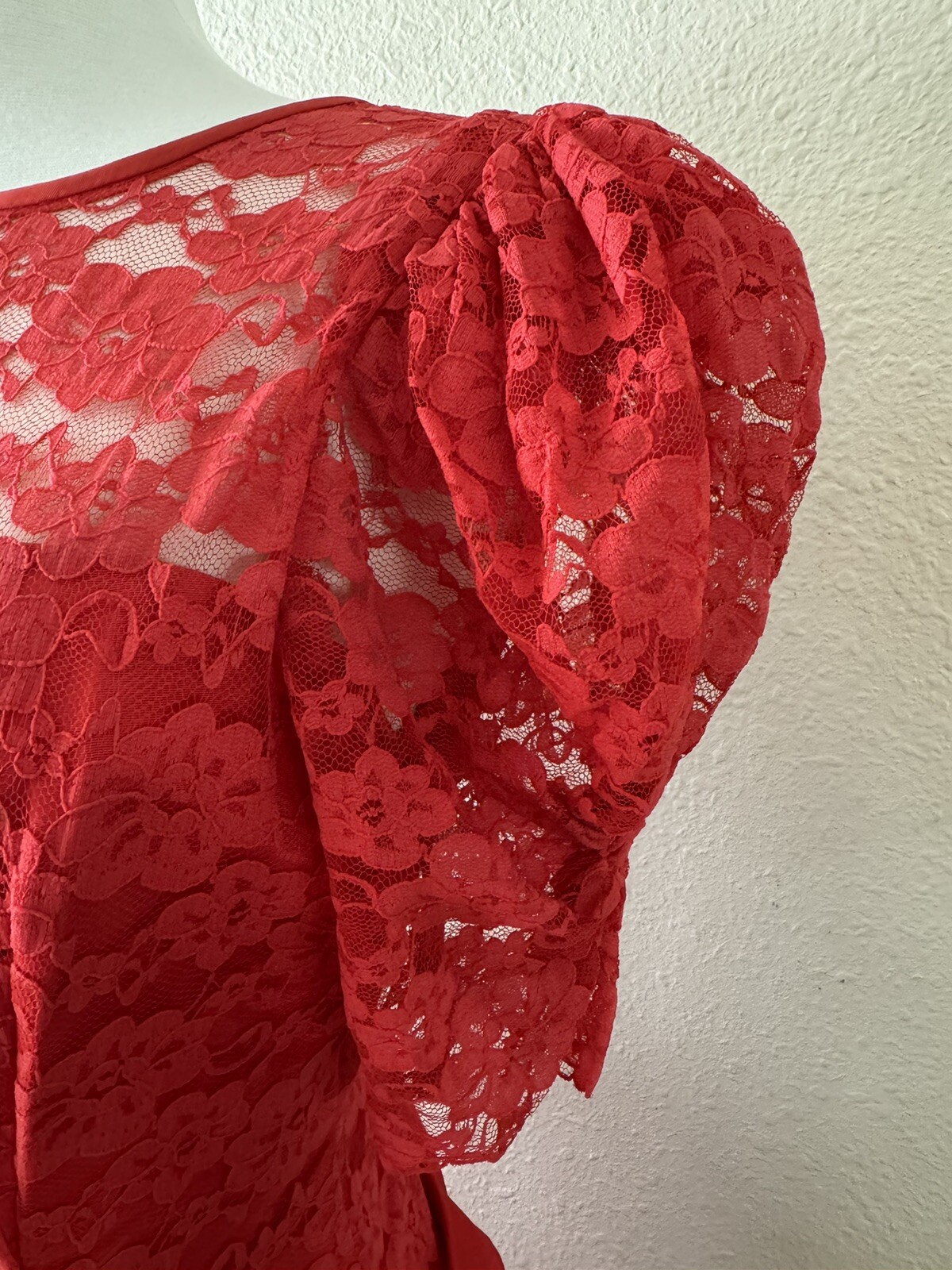 Vintage 80’s Red Lace Prom Dress Lydia Beetlejuice Size M Bow Rhinestone