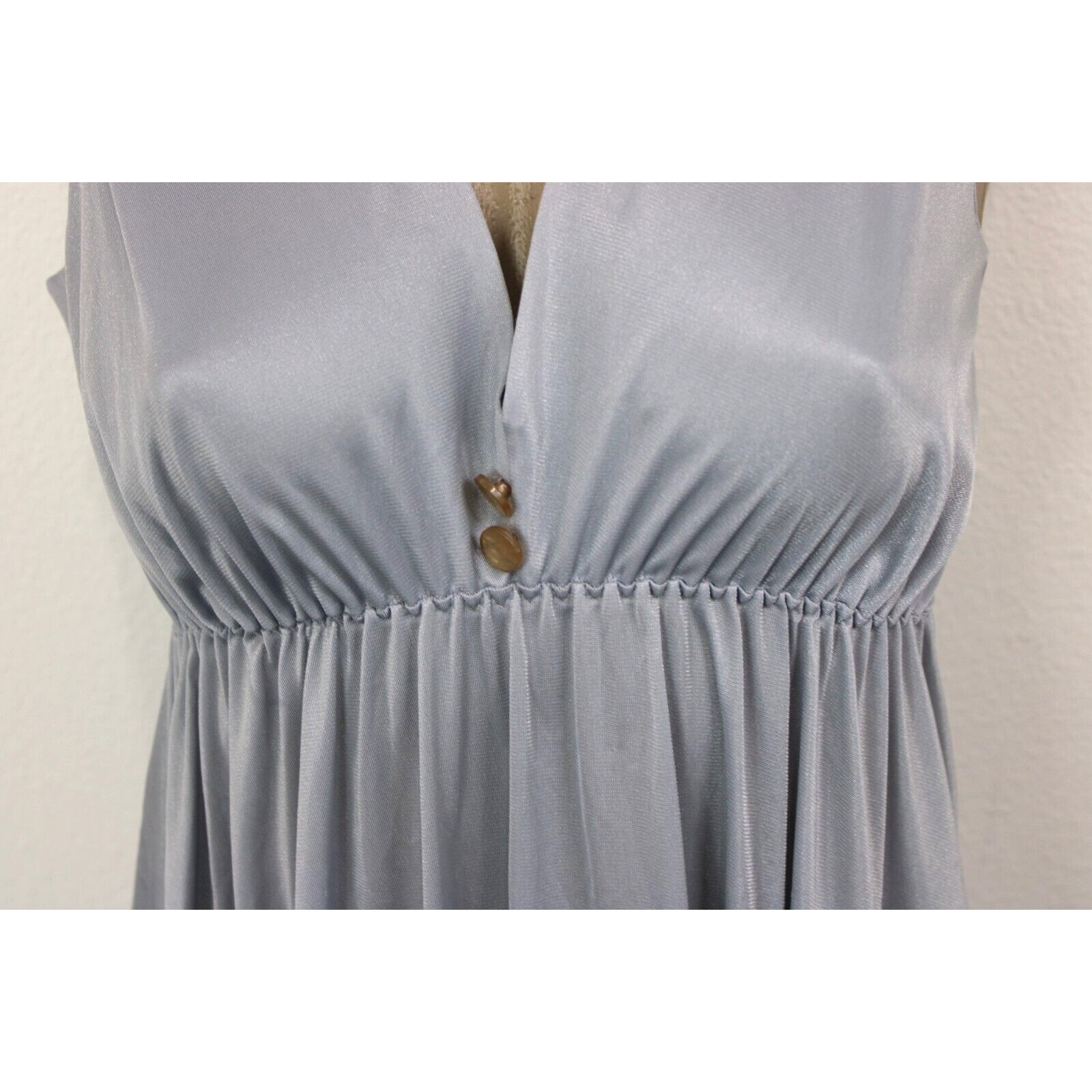 Nightgown Size S Vintage 70’s Silver Gray Satin Silky Long Full Flowy Women’s