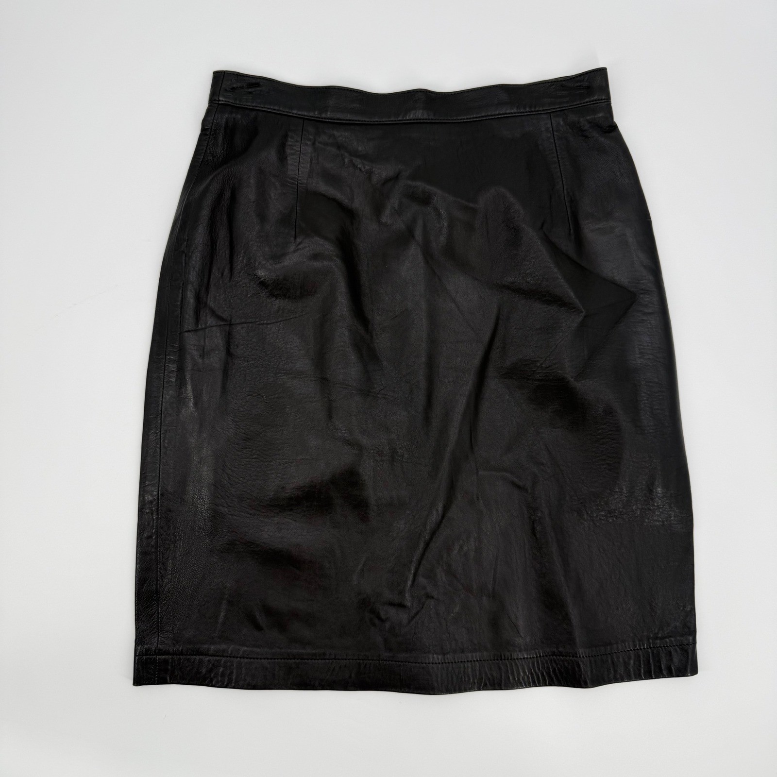 Vintage MAXIMA for Neiman Marcus Black Leather Pencil Skirt Size 14 Fits 30×23