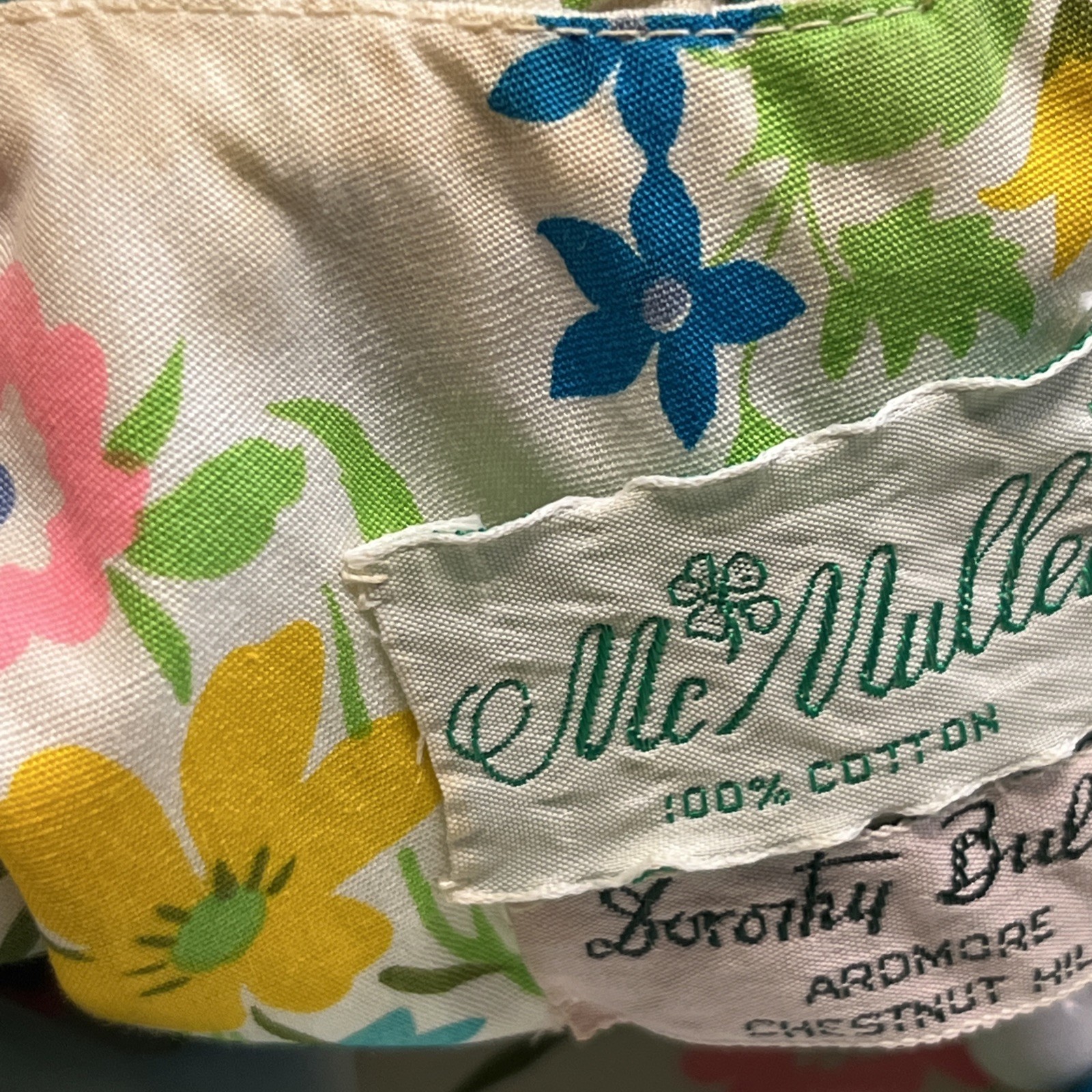 Vintage McMULLEN Dress Pink Green Floral Knotted Round Neck Short Sleeve Sz 14