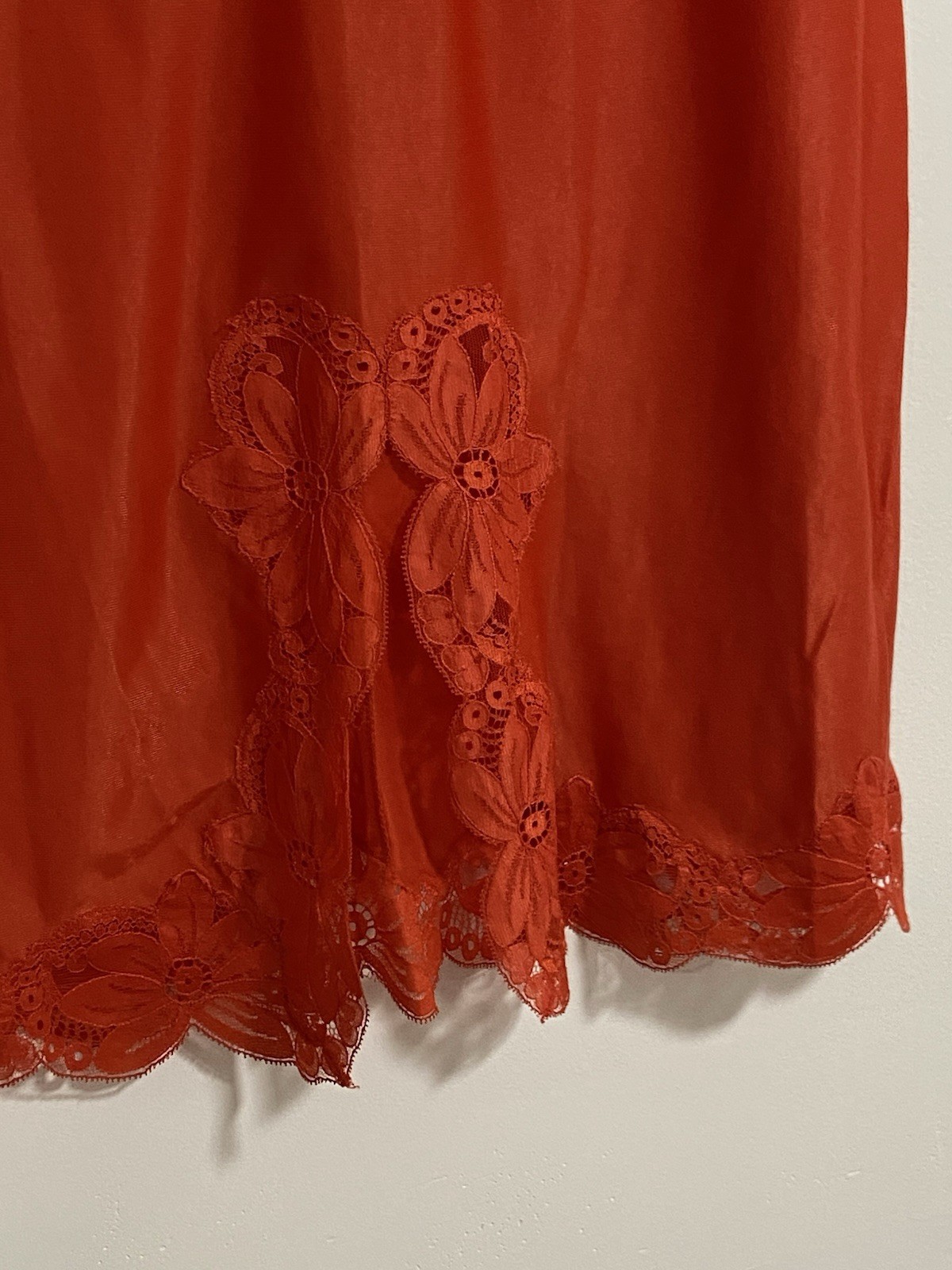 Vintage Lipstick Red Full Slip Lace Trim Lingerie Dress Unlabeled Size Small