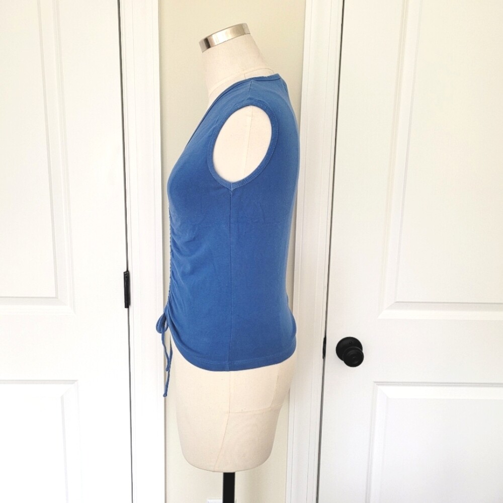 Vintage Weavers Girl Blue Cinched Front V-Neck Tank Top Sz M Colorful Sexy Y2K