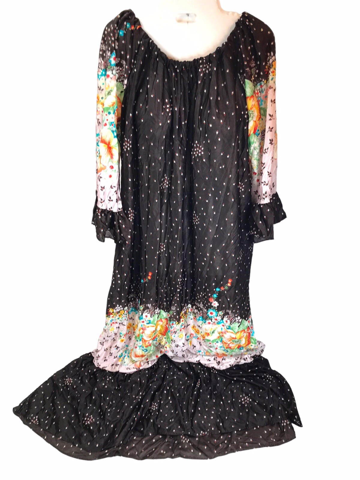 Vintage Deena Nightgown Floral Peignoir M 70’s cottagecore grannycore semi sheer
