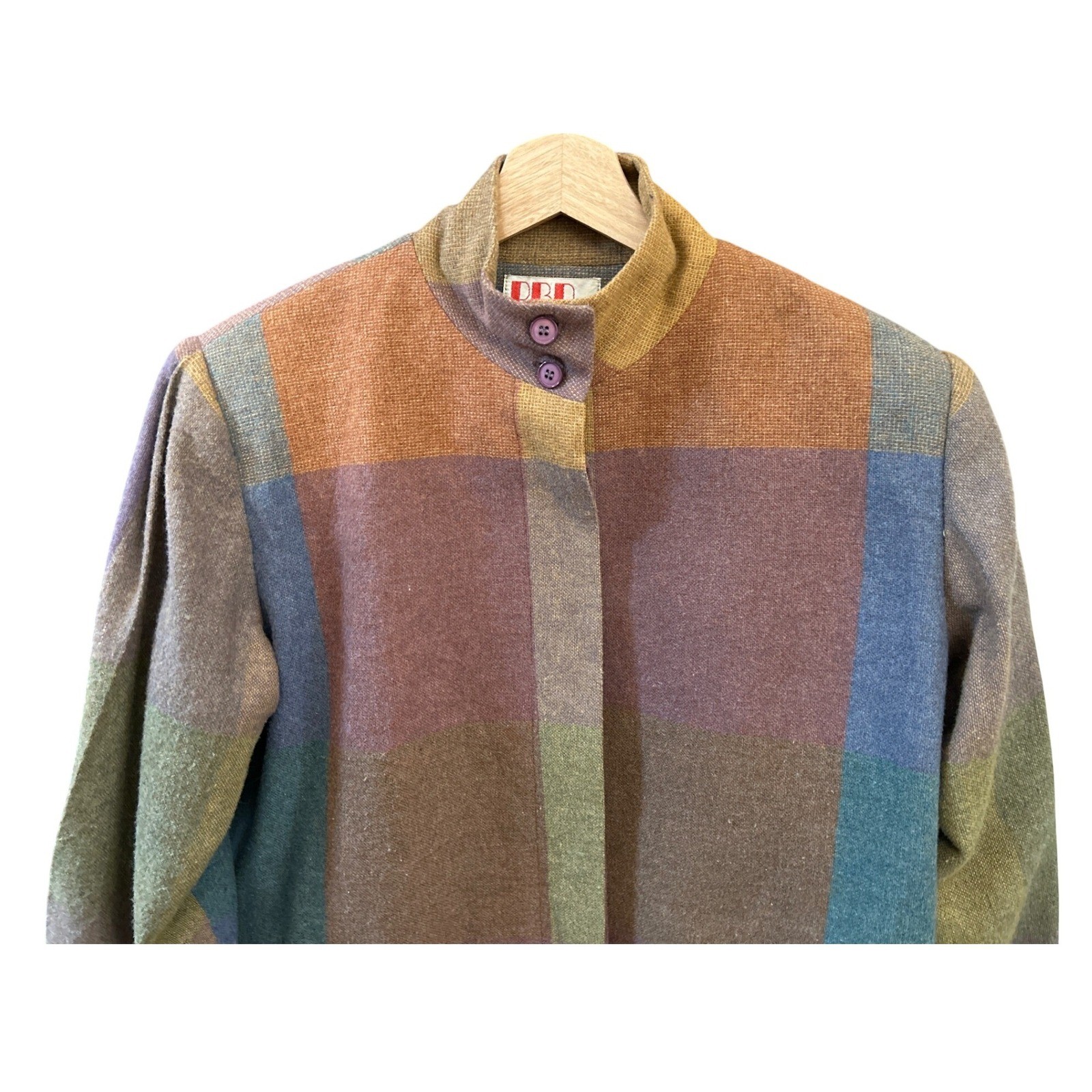 Vintage Pastel Wool Plaid Jacket 80s 90s Soft Grunge Retro Minimalist Coat