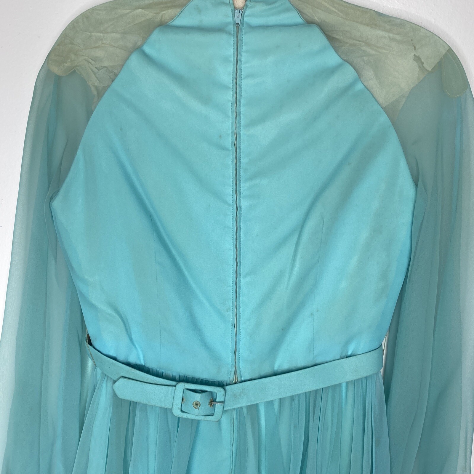 Vintage 1970’s Maxi Dress Cocktail Sheer Pleated Green 6 Shannon Rodgers