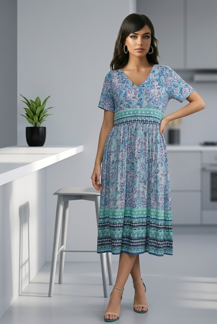 Only Necessities Blue and Pink Floral Muumuu Shortsleeve M(14/16)