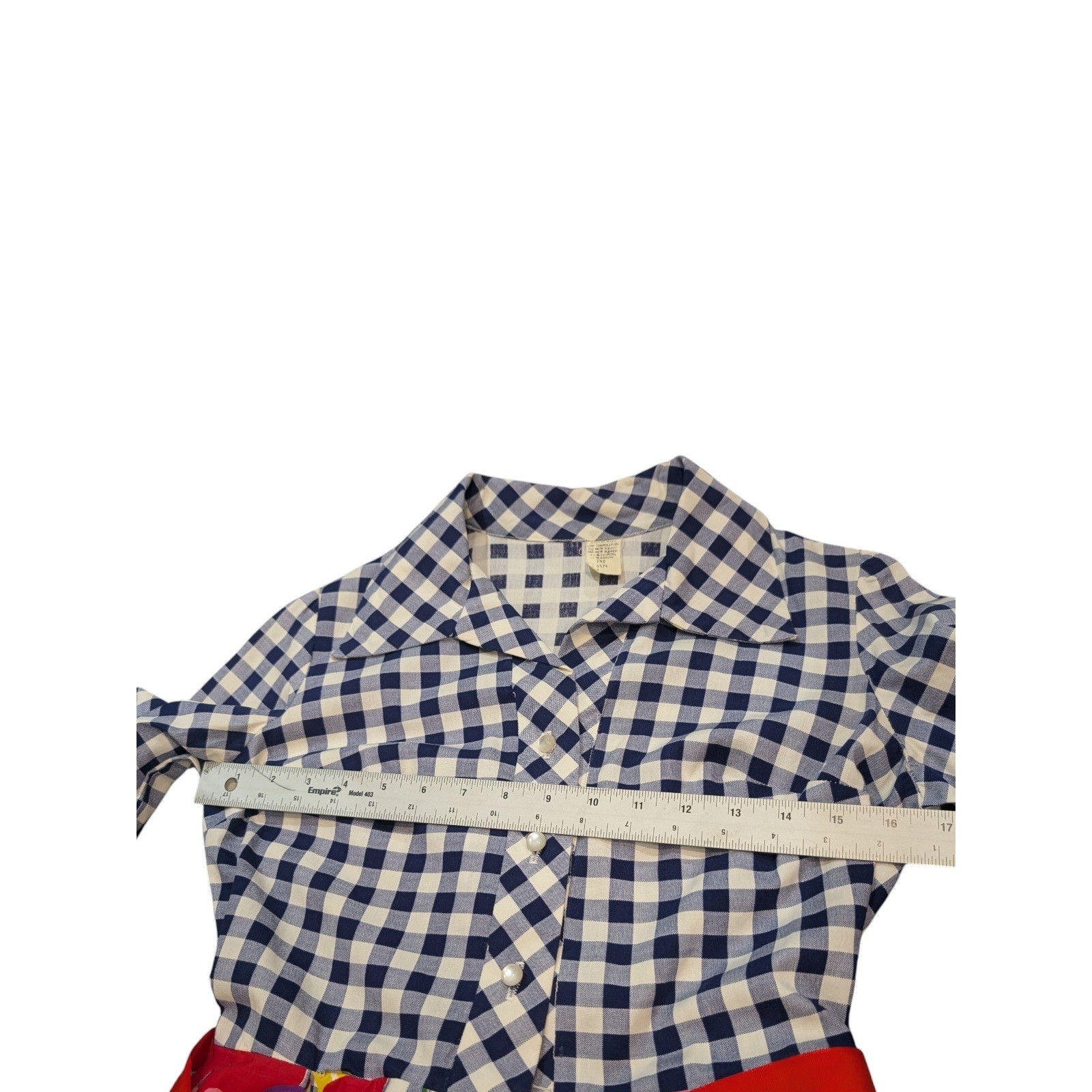 Vintage 70s Gingham Floral Maxi Shirt Dress Navy Blue White Red Belt Long Sleeve