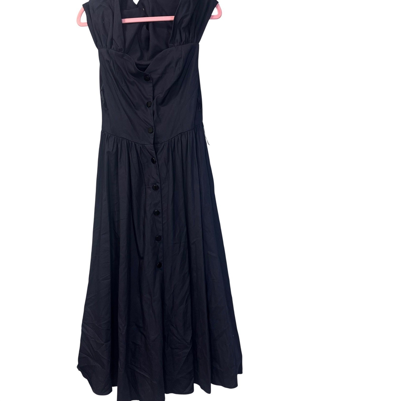 Victor Costa at Home VTG Navy Cotton Maxi Dress Button Front Fit & Flare Medium