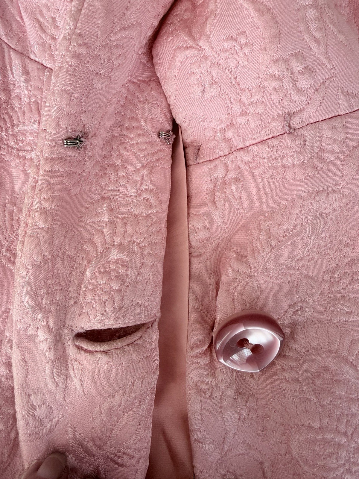 Vintage 60’s Floral Matelassé Swing Coat MCM Textured Mod Lined Bubblegum Pink
