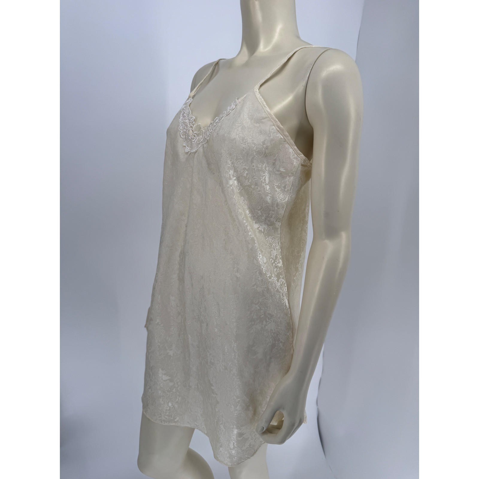 Audrey Lane Satin Nightgown Dress Large Ivory Floral Jacquard Lace Slip Lingerie