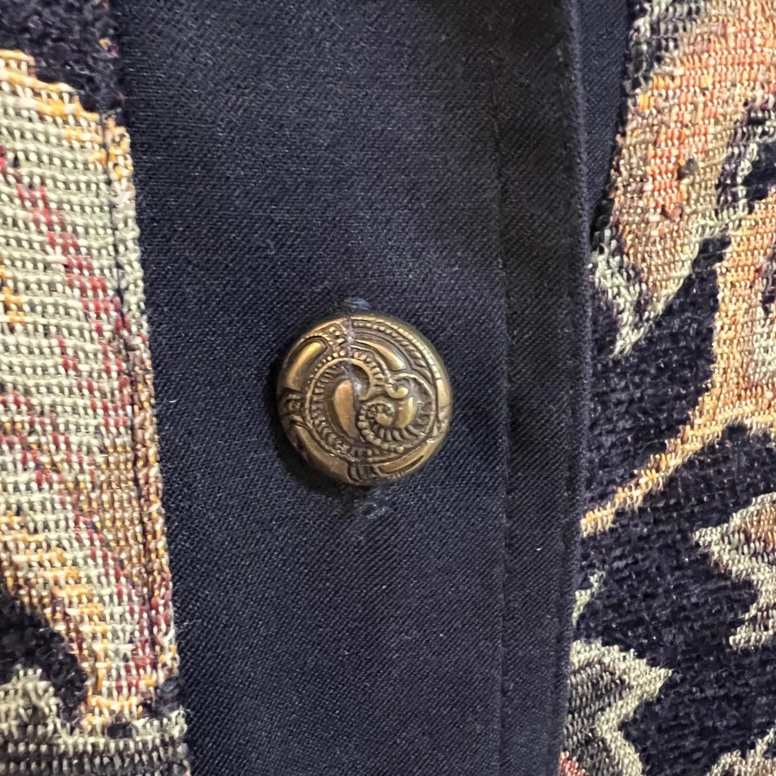 Vintage Studio Ease Navy Blue Tapestry Floral Button Up Jacket Shacket Boho 18W