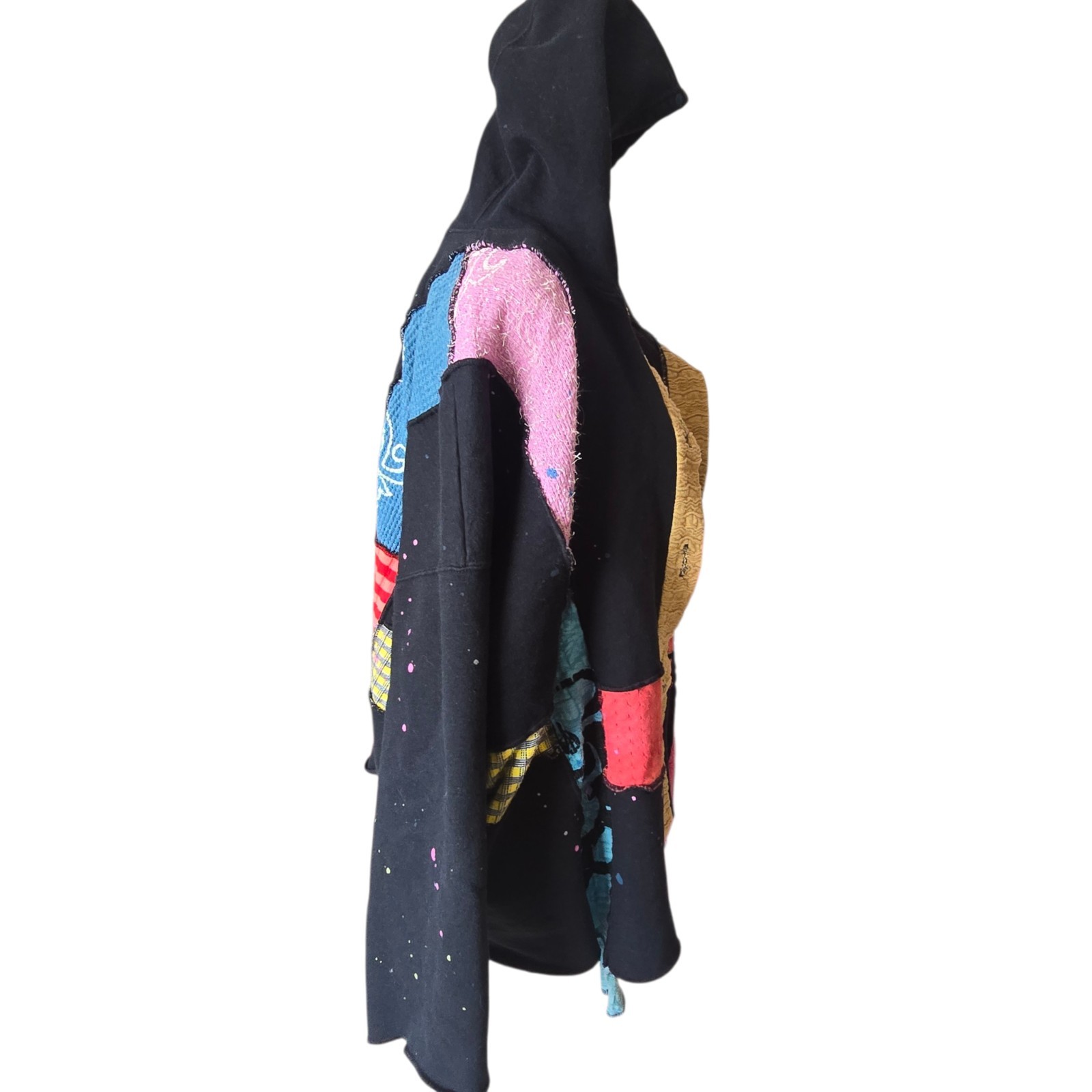 RareVintage Patchwork Mixed Media Artistic Grunge Boho Hippie Hooded Button Down