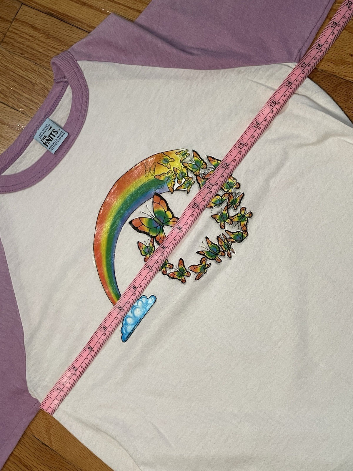 80s Women’s Pink Ragland Rainbow and Butterfly’s Shirt Size Medium