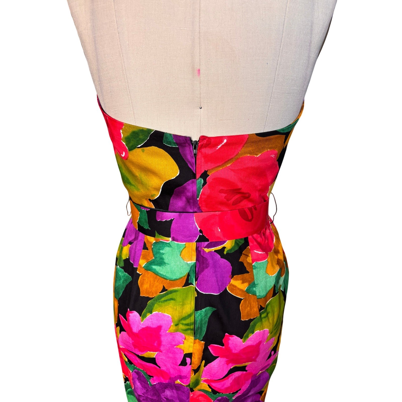 Floral Print Unbranded Halter Sheath Belted Pockets Midi Dress 6 Multi Vintage