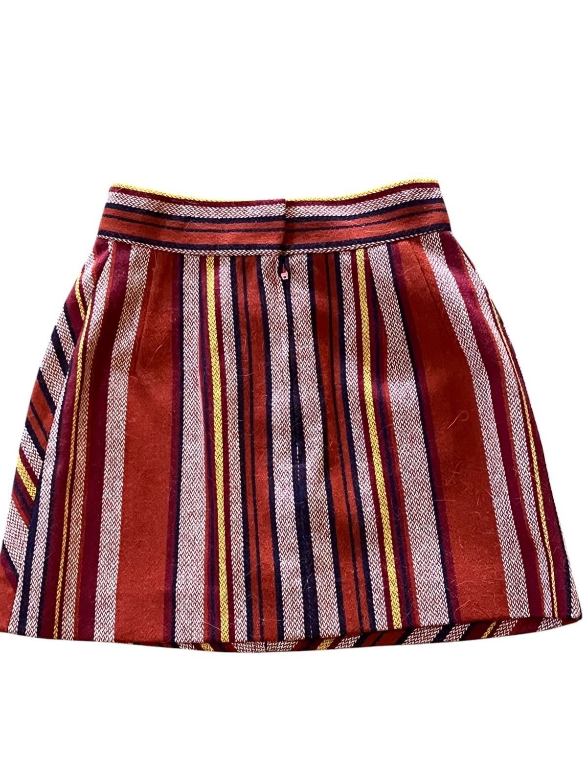Vtg 60s S MINI Skirt Lace Up Chevron Diagonal Stripe Bonded Wool Bobbie Brooks 9