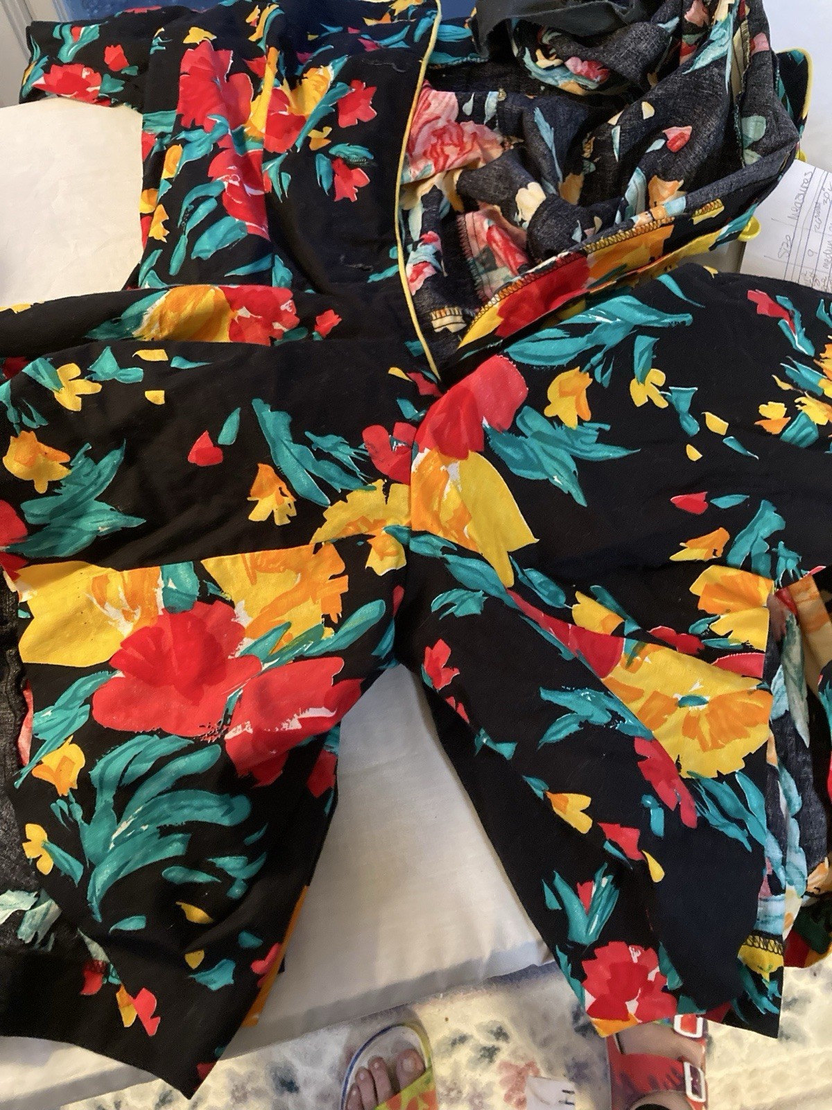 Vintage 1980s Culotte Romper Dress Black And Floral