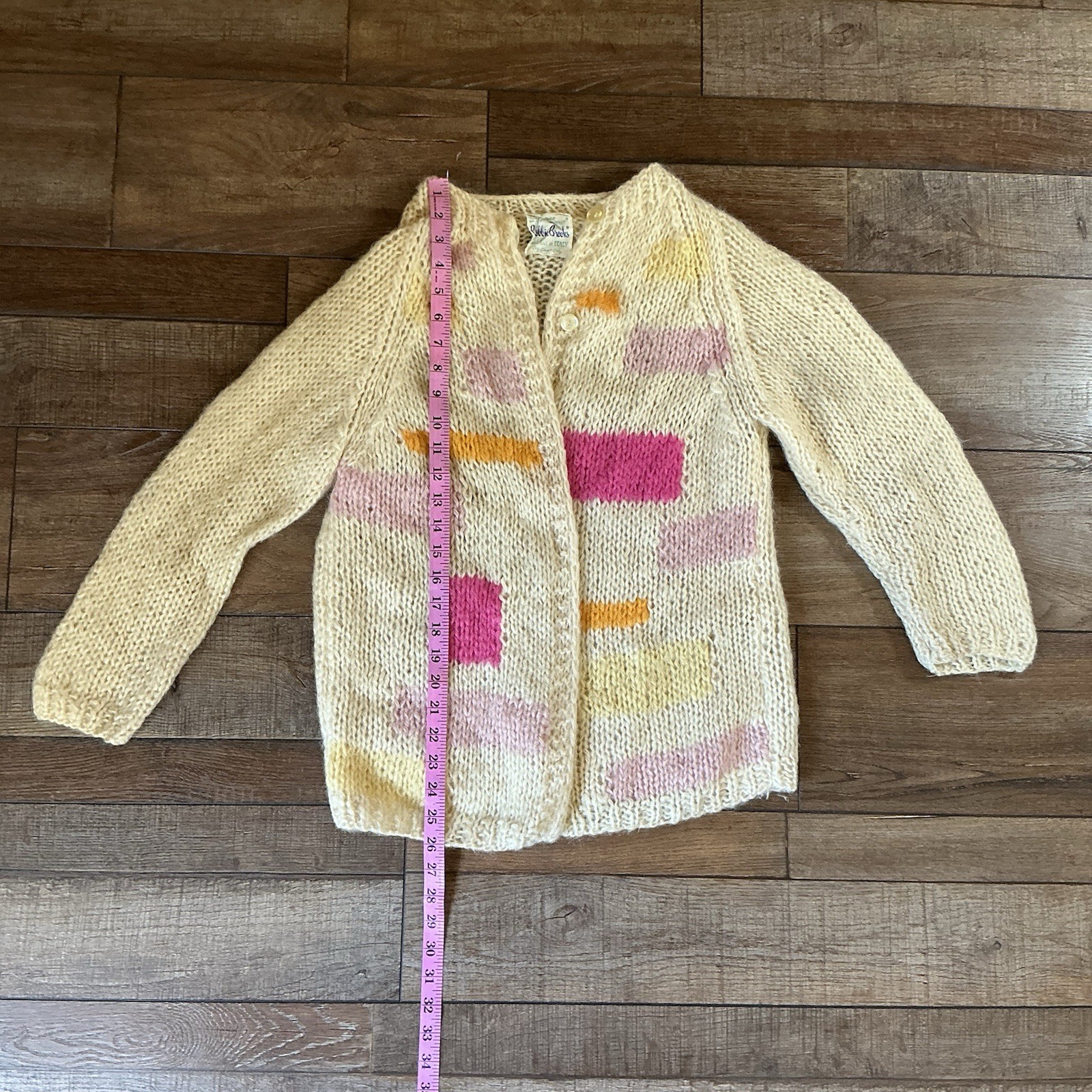 VINTAGE Bobbie Brooks Italy Hand Knit Mohair Wool Cardigan Sweater S Cream 17812
