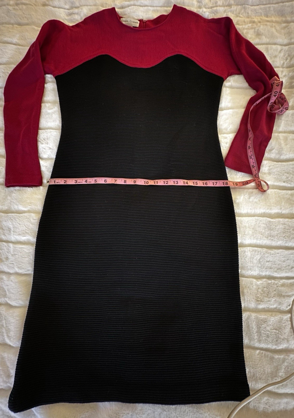 VINTAGE CASUAL CORNER 80/90s RARE FUCHSIA BLACK SWEATER WIGGLE LBD DRESS L