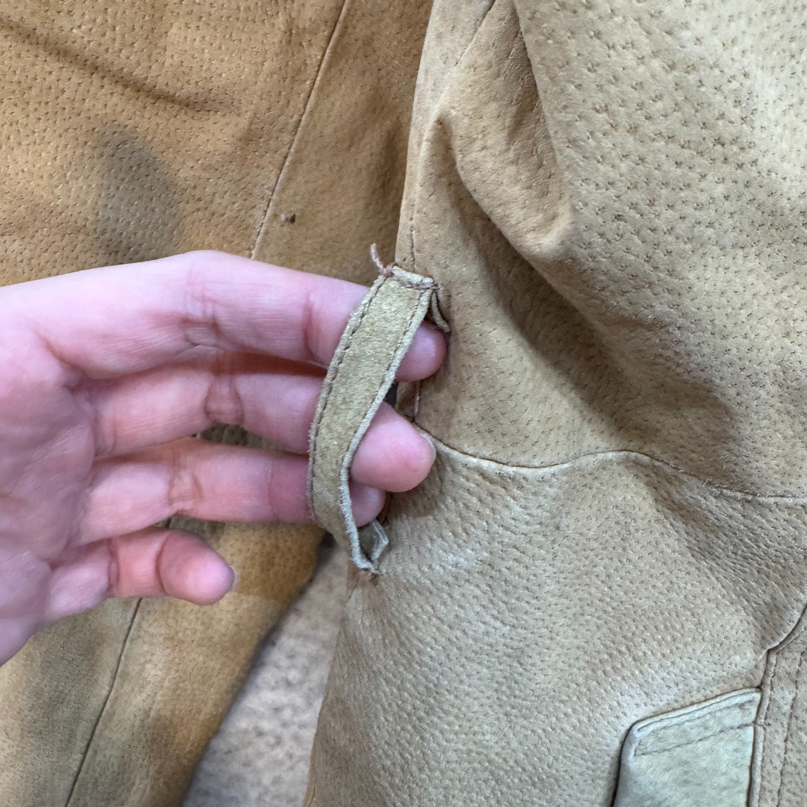 Y2K Vintage Suede Leather Jacket Small Medium Tan Khaki Beige Button Up