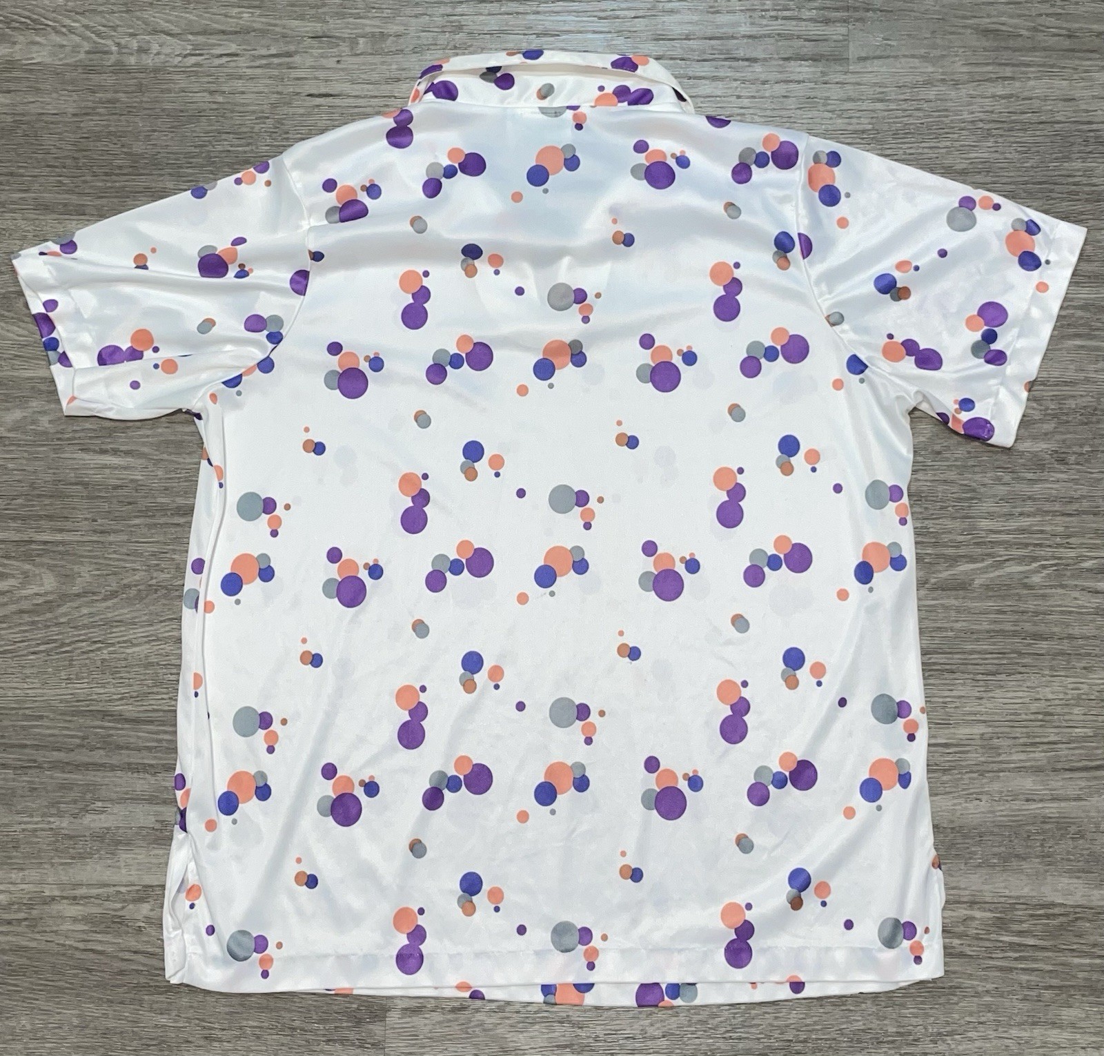 Vintage 70s 80s Polka Dot Shirt Medium Rockabilly White Purple Blue Size 40