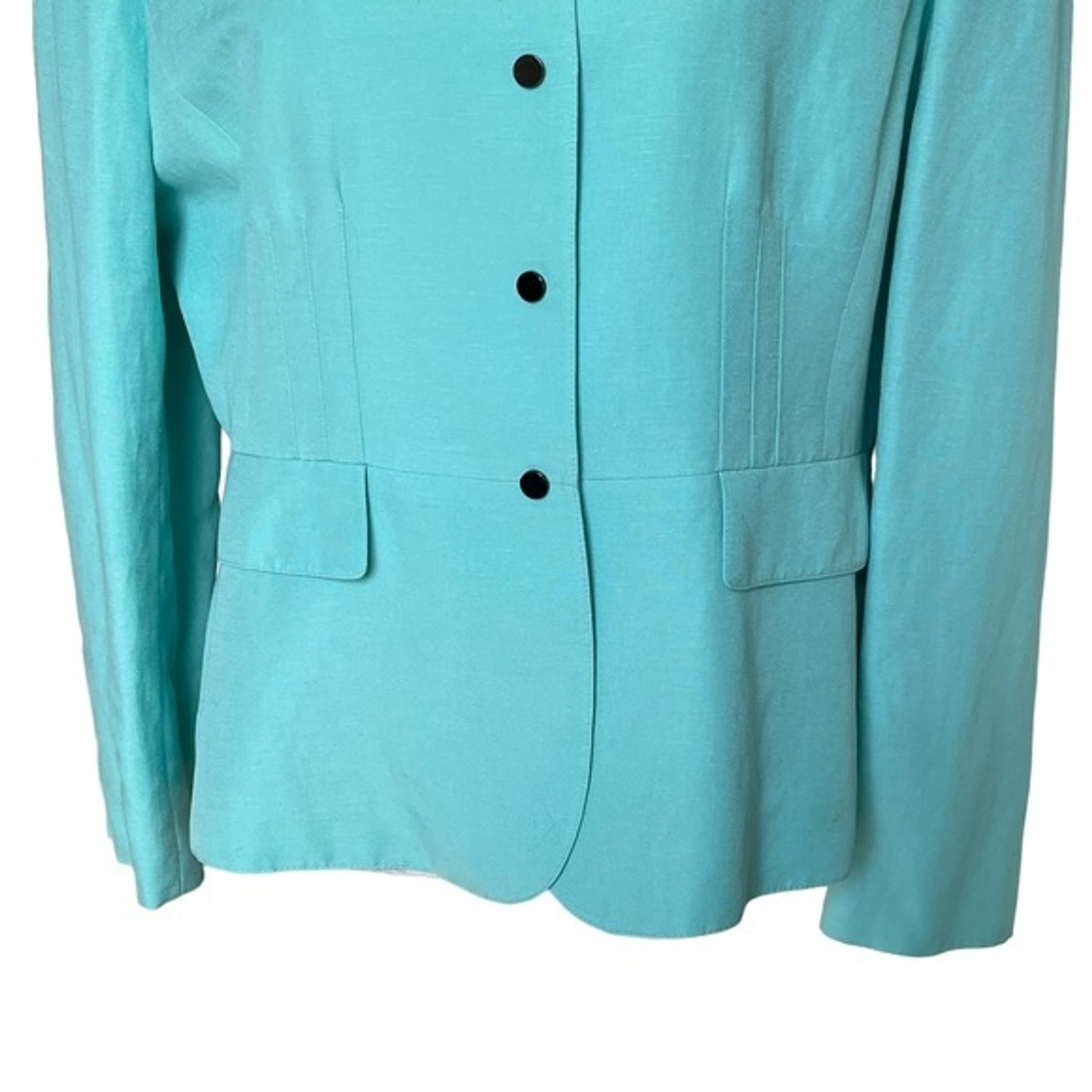 Tahari Women’s Linen Blend Snap Buttons Blazer Jacket Size 14P Mint Green