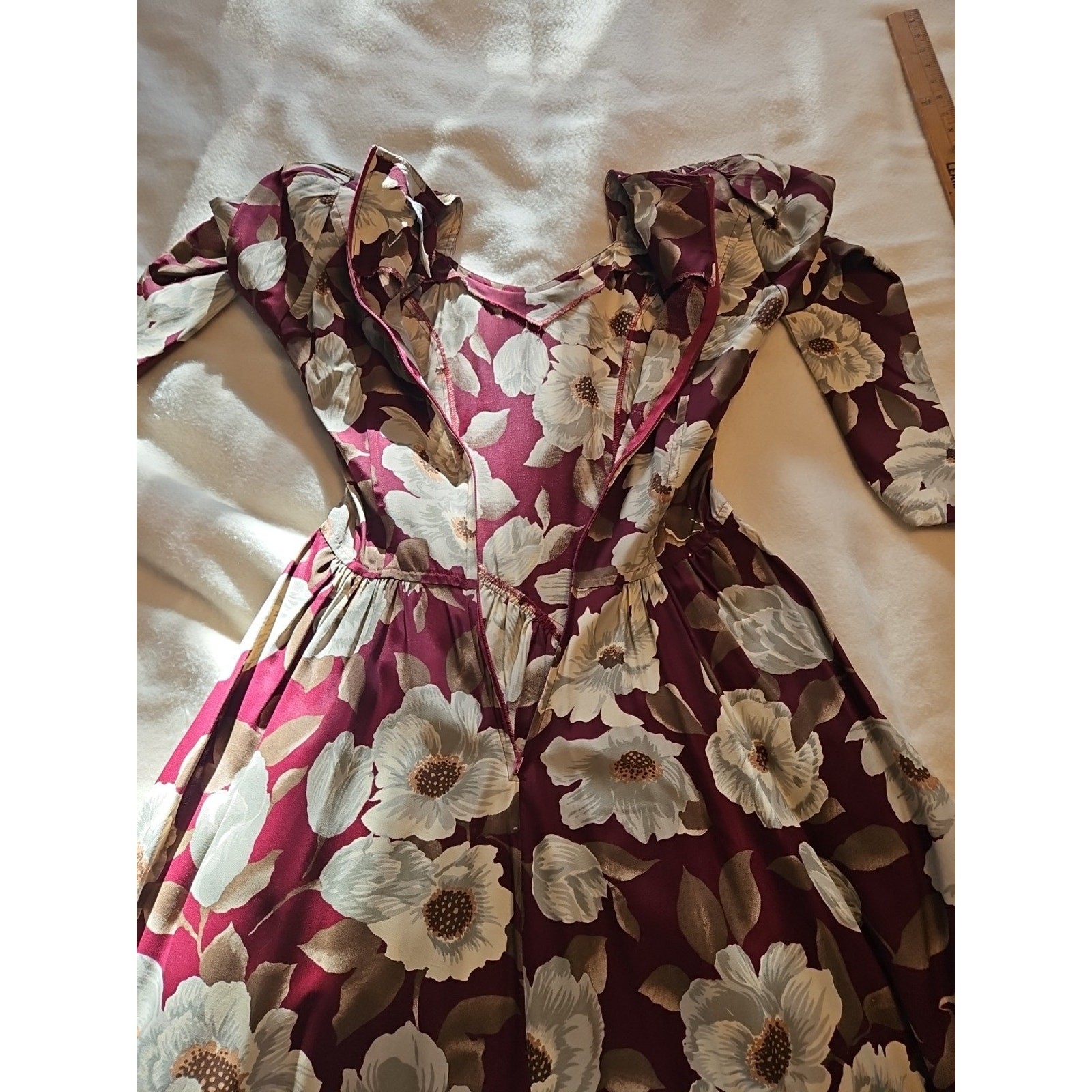 VTG Carol Anderson Dress Women’s Sz 3/4 Red Floral A Line w/Shldr Pads & Pockets