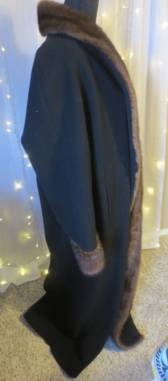 Vintage Gorgeous Marvin Richards Full Length Wool & Mink Fur Coat L-XL 53 „LONG
