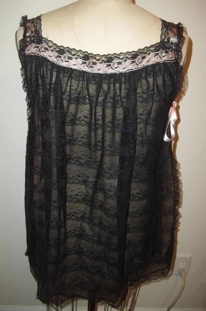 Vintage 60’s LEONORA Black Lace Lingerie Babydoll Chemise Negligee Nightie S