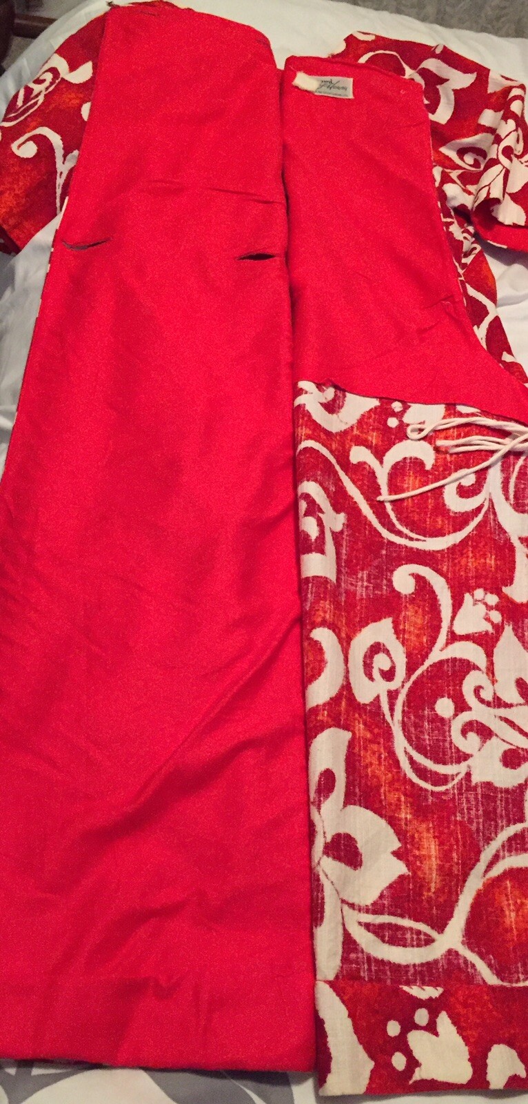 VTG 1960s to 1970s Kiyomi of Hawaii Muumuu Wrap Dress Red Orange Floral Medium
