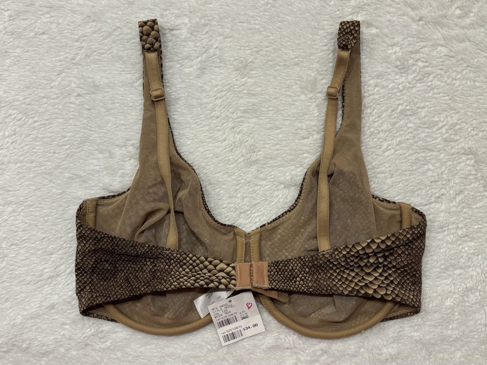 NWT Vintage Y2K 2005 Victoria’s Secret Bra 36D Snakeskin Sheer Mesh Deadstock
