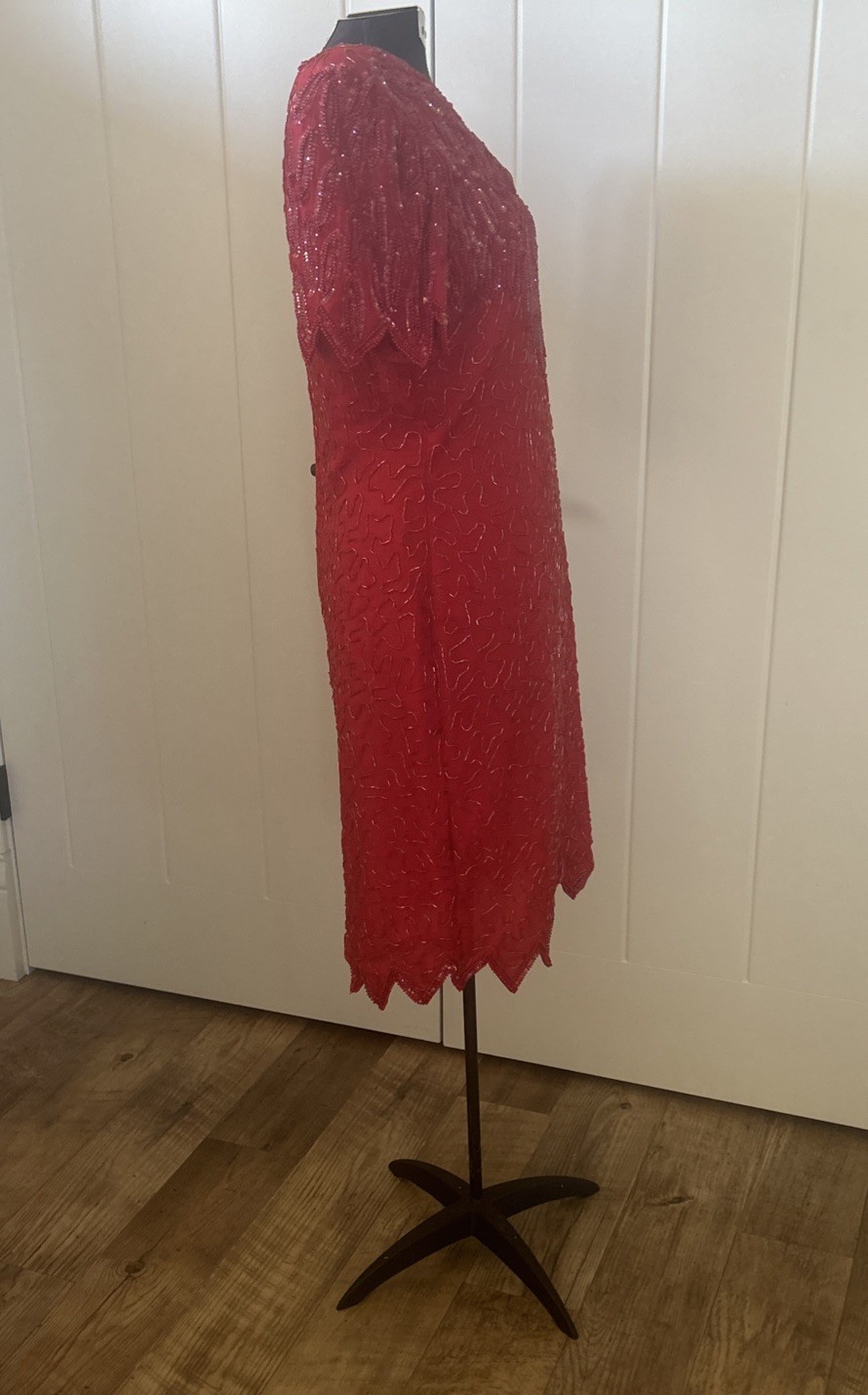 Vintage 1980’s Laurence Kazar New York Beaded Sequined Red Dress Size M