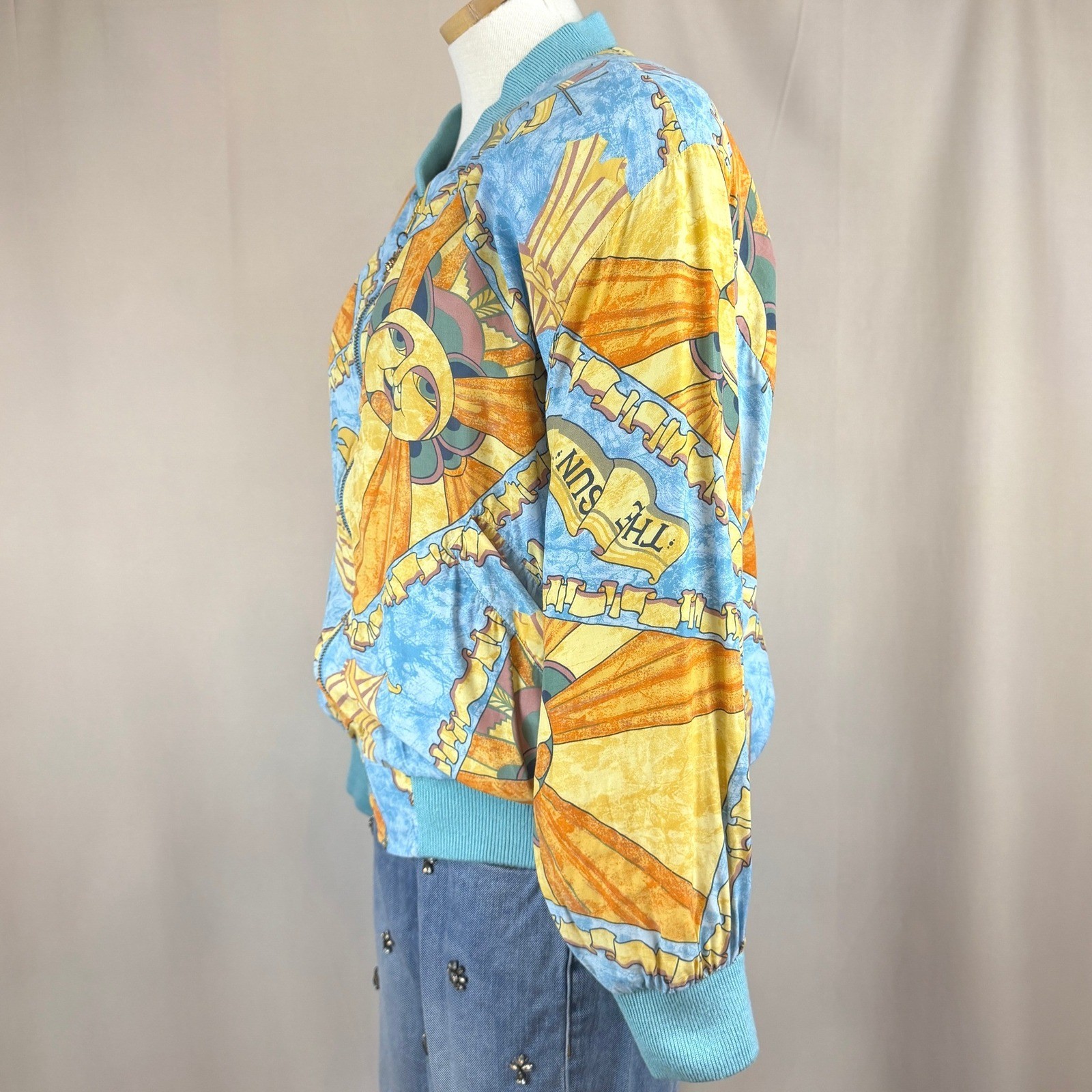 Vintage 80s MULBERRY STREET Womens (M) Bomber Jacket Coastal Aztec Sun mobwife
