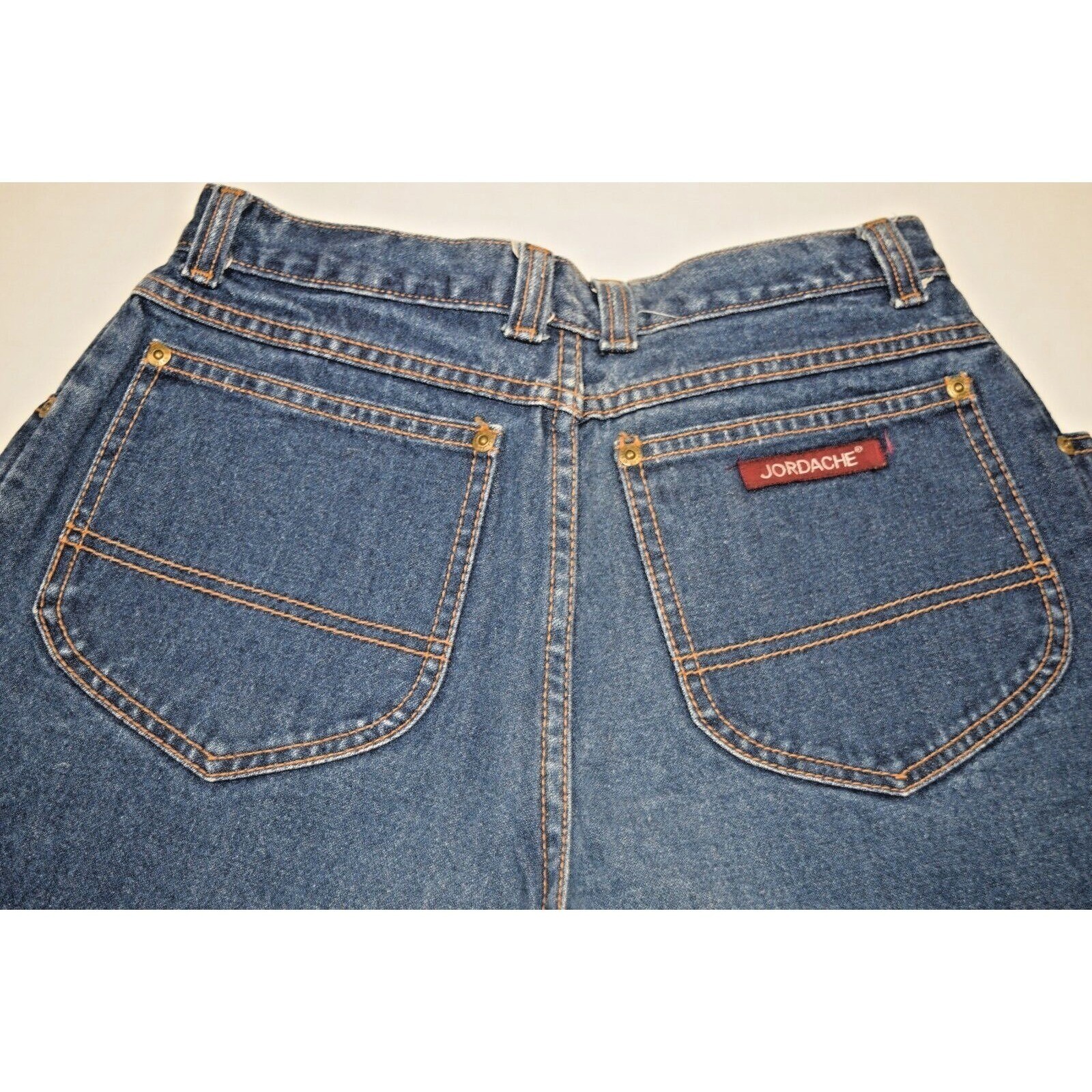 Vintage Jordache Jeans 28 x 29 70s Blue Pleat Tapered High Waist Patched MadeUSA