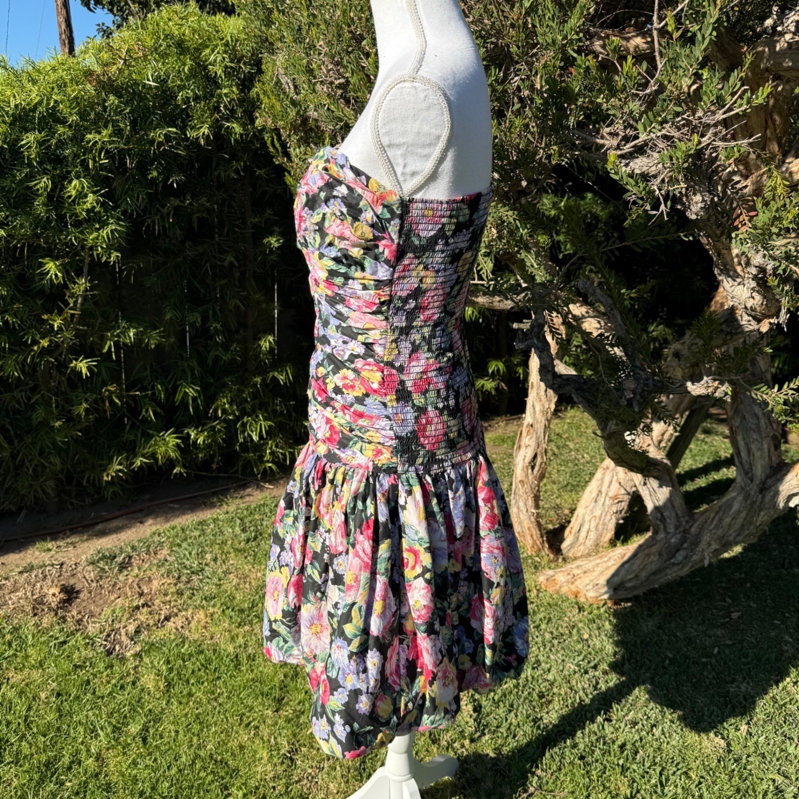 Vintage Positively Ellyn Strapless Floral Ruched Bubble Hem Mini Dress Size 12