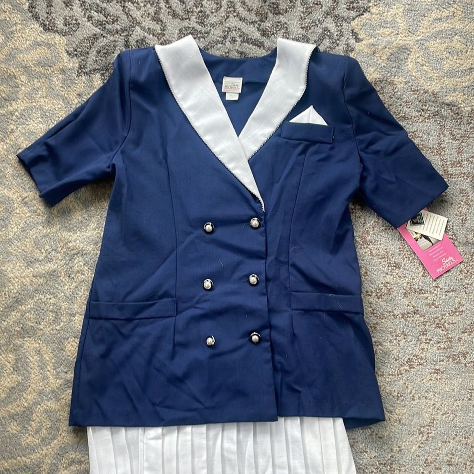 Shelly Michaels Vintage Button Down Dress Navy White 15/16