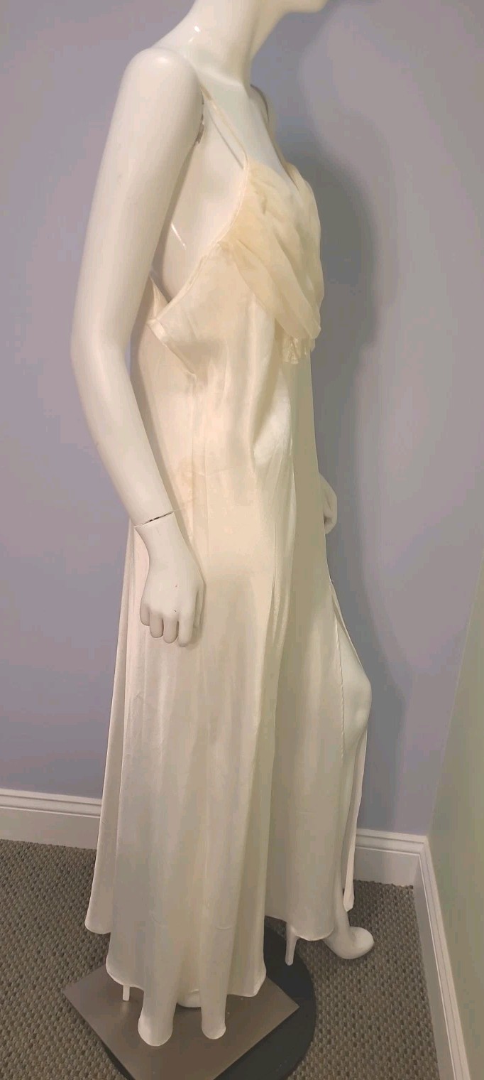 VTG Ivory Heavy Satin Slip Dress 18/20 Gown Mesh Lace Slits Old Hollywood Glam
